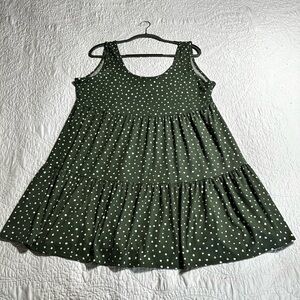 XL Pink Lily green & whi polka dot ribbed dress stretchy summery 2 ruffles